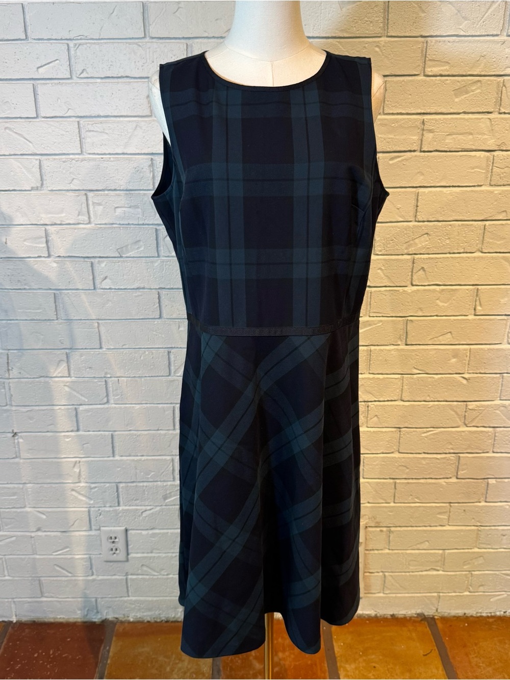 Loft Sleeveless Navy Plaid Dress Womens 12 NWT